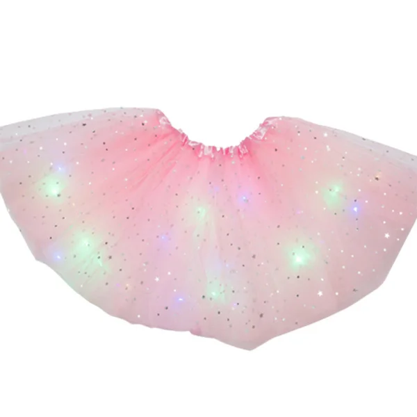 Halloween-tilbud Lysende LED-fluffy skjørt for jenter Lagdelt ballett-dans plissert skjørt til bursdag Rosa