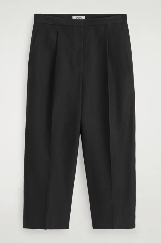 COS Women's Linen-Blend Cropped Straight-Leg Trousers in Black