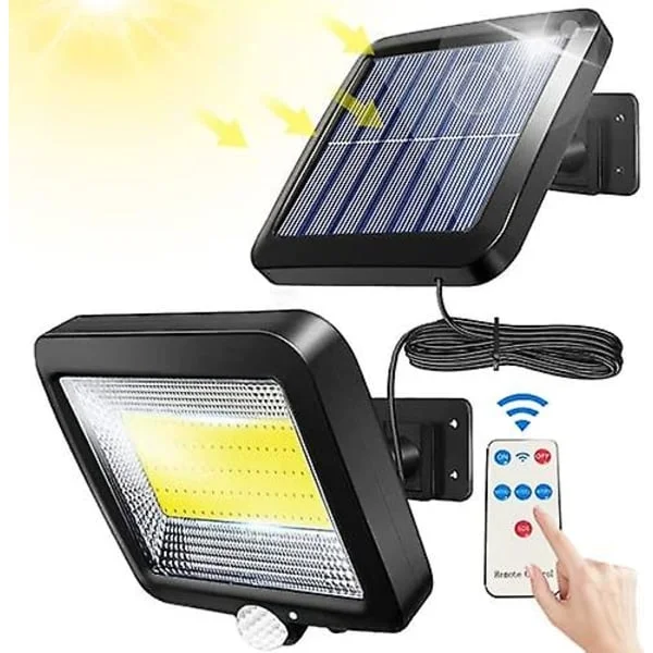 Solcelle Utelys, Solcellelys, Med Fjernkontroll, Vanntett Bevegelsessensor, 100 Led Ipx65 Vanntett Kraftig Solcelle Utelys For Garasje, Port