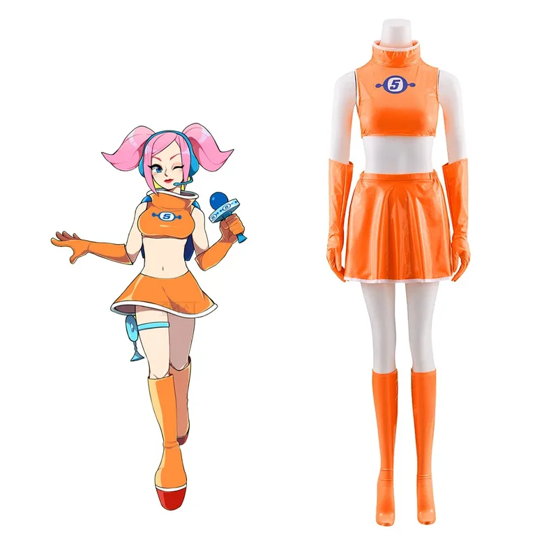AliExpress - Costume de Cosplay Ulala Space Cos Channel 5, Costume Orange Sexy pour femmes, haut court, jupe avec chaussettes, ensemble tenues 