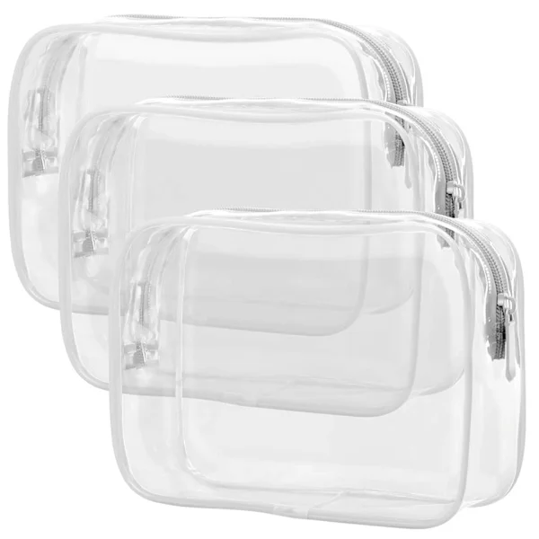 Gjennomsiktig toalettveske, 3-Pack TSA-godkjent toalettveske Quart Size Bag, Flyplass-kompatibel håndbagasje, hvit