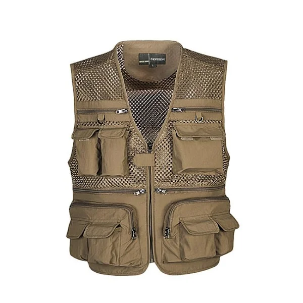Mænds Casual Outdoor Arbejde Safari Fiske Rejse Foto Cargo Vest Jakke Multi Lommer (Marineblå)