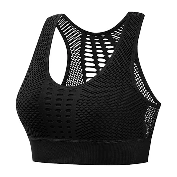 Women's Sports Bra, Wireless, Soft Padded, Yoga Bra, Elastic, Breathable, Mesh, Workout Top for Running, Cycling, Black, XL