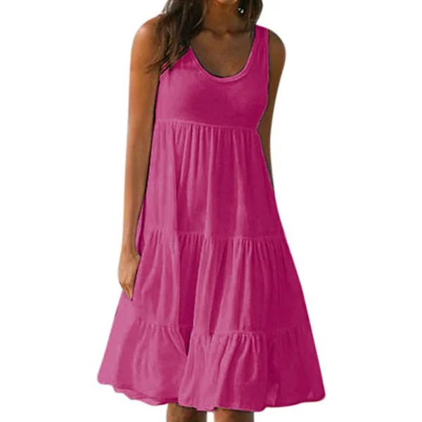 Dame sommer smock kjole Dame Ferie Strand Casual Baggy Flæse Mini Sommerkjole Rosarød Rose red