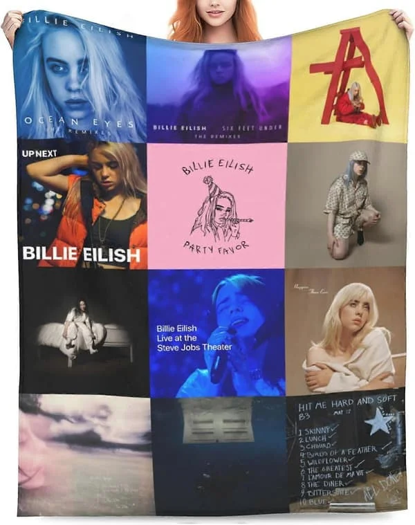 Billie Filt Pläd Luftkonditionering Filt Eilish Merch Album Omslag Gåva Mjuk Varm för Säng Soffa Heminredning (Album Co-KDE46783[D]