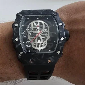 Skeleton dial skull - fiber carbon watch - black