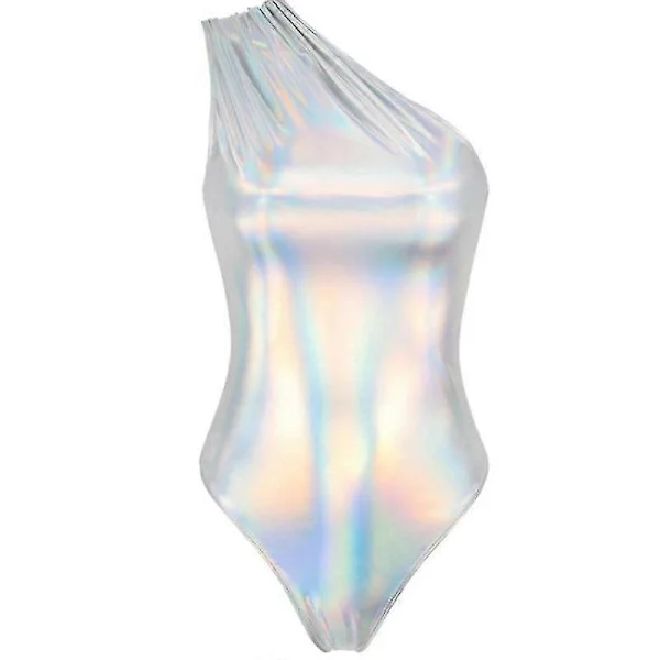 Dame metallisk flydende one-piece bodysuit one-shoulder leotard top