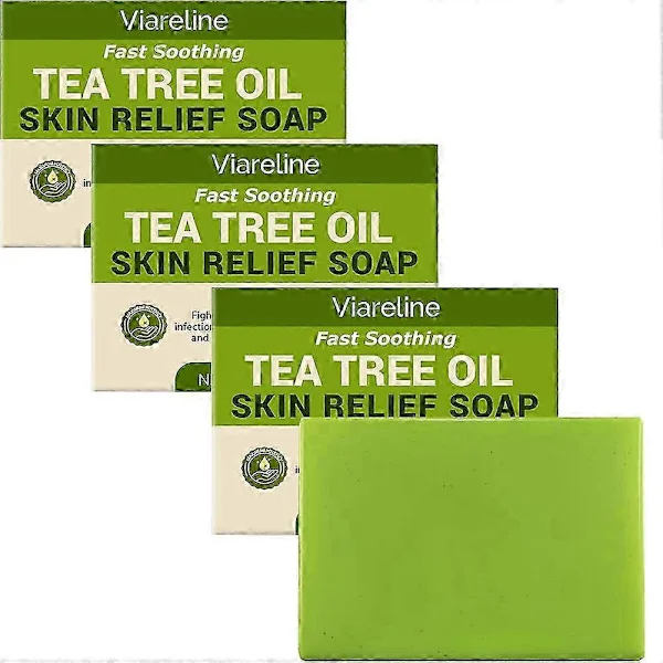 Tea Tree Soap Antifungal Antibacterial Treatment for Face and Body Acne, Athlete's Foot, Tinea, Folliculitis Ringworm Jock Itch 25-26s (3pcs)
