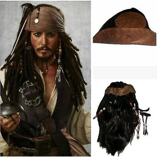 Halloween Kostyme for Menn Pirat Kaptein Jack Sparrow Parykk Hatt - Perfekt
