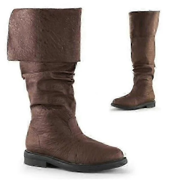 Middelalder Lærstøvler Jack Sparrow Pirat Renessanse Larp Kostyme Vintage Warrior Støvler for Menn 47 svart black