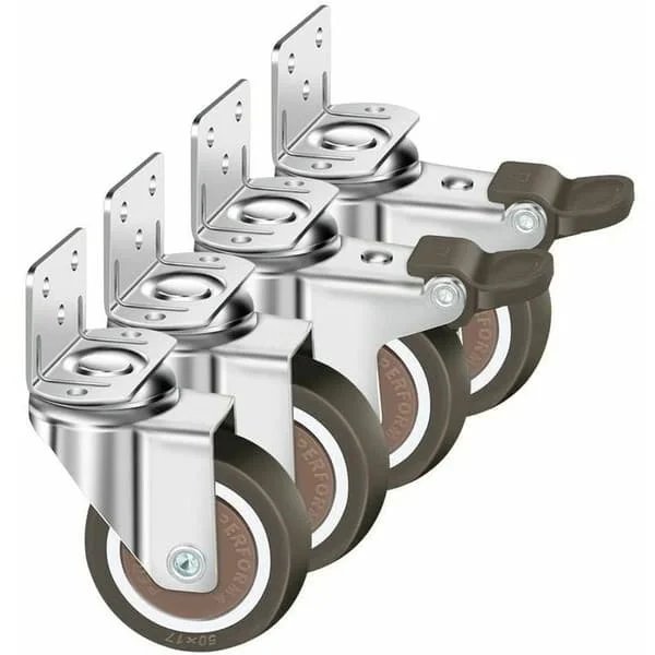 4x 50mm Svingbare Hjul med Bremse, 100kg Kapasitet, 360° Rotasjon, for Innendørs og Utendørs Møbler (2 Bremser, 2 Uten Bremser)