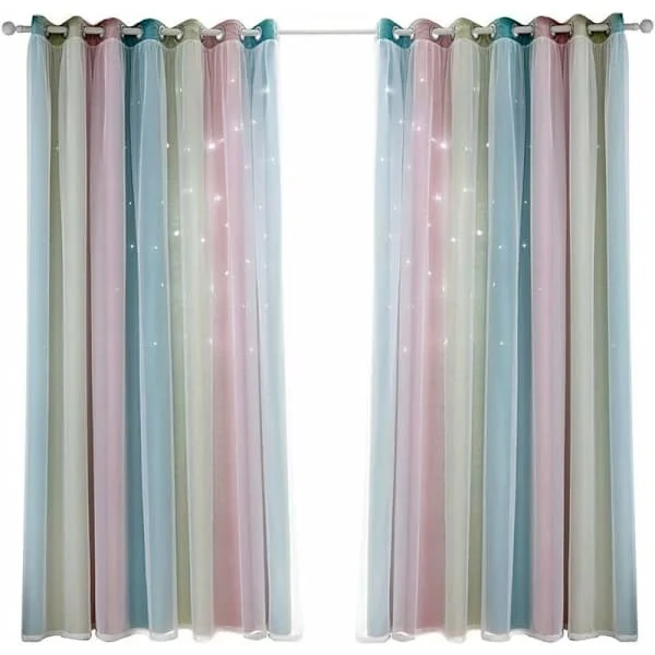 Blackout Curtains for Kids with Stars - Rainbow Gradient, 132-240 cm, Double Layer with Eyelets for Bedroom and Dining Room