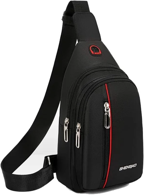 Small Shoulder Bag, Chest Bag, Travel Bag, Casual Daypack, Shoulder Bag for Men and Women with Headphone Jack, Water-Resistant (Black)