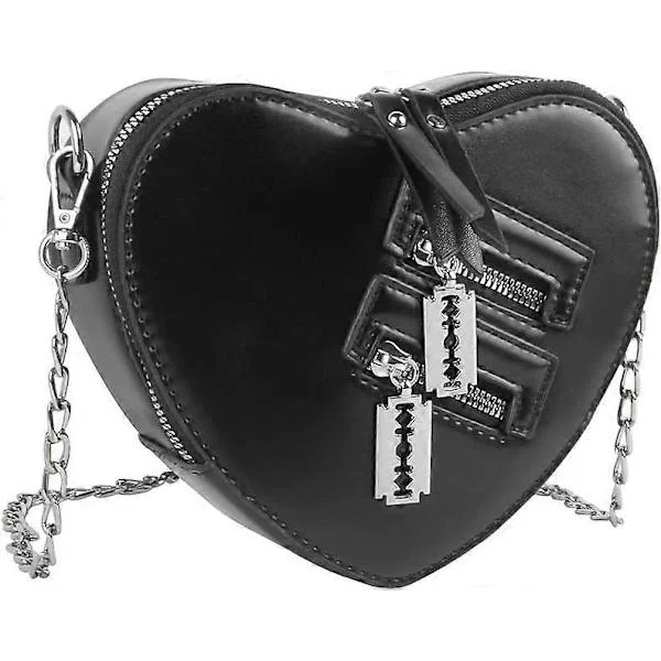 Women Heart Shaped Shoulder Bag Cute Chain Crossbody Bag Ladies Handbag and Clutch Evening Bag (Black)