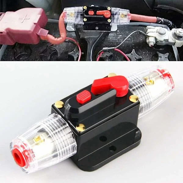 Bil sikring afbryder, Auto afbryder Bilbeskyttelse 12V - 24V DC, Manuel nulstillingskontakt Bil Audio Sikring, Inline sikringsblok (100A)-FX-