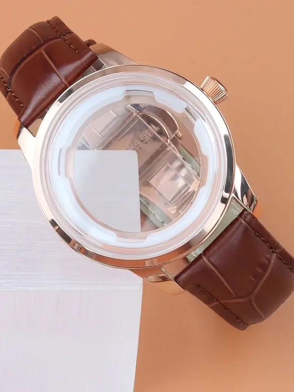 AliExpress - Gewölbtes Glas, 40 mm, Roségoldgehäuse, FIT Cocktail NH35 Gehäuse, Lederarmband für Seiko Presage NH35 NH36 NH38 Uhrwerk, 35 mm 
