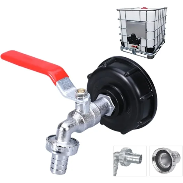 1000L Tankkran med Vannslange Krankobling, S60X6 IBC Krankobling, Hagekran for Regnvannsoppsamler (1/2" Legeringsadapter)