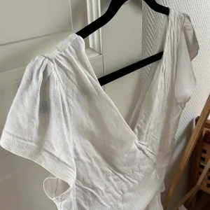 Vit topp blus bomull volangärm