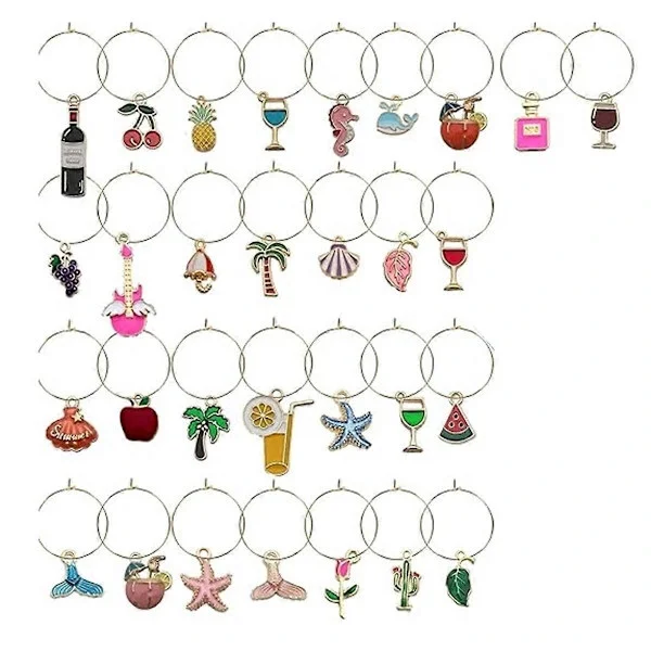 30 st Wine Glass Charms Drink Identifier Wine Charms for Stem Glasses Markers Glass Tags Beach Theme
