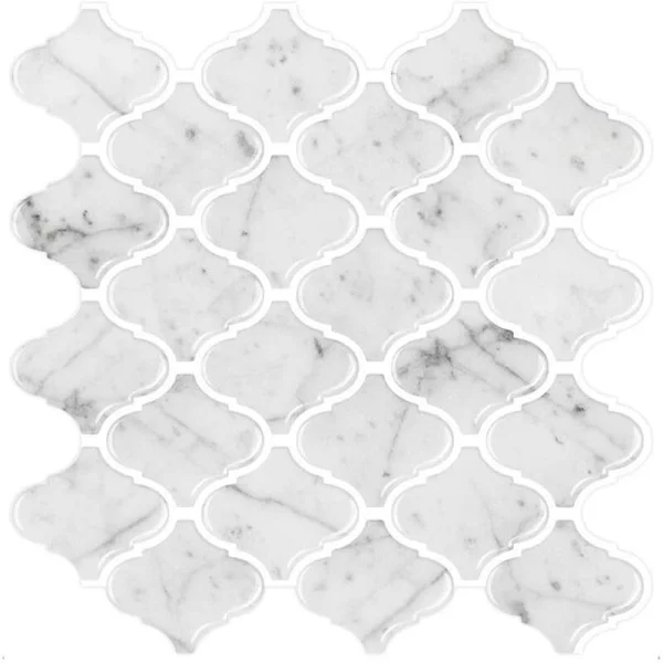 Imitert Marmormønster Fliseklistremerke for Kjøkken eller Bad, Avtakbar Backsplash 3D Veggflis 5 Deler Serie