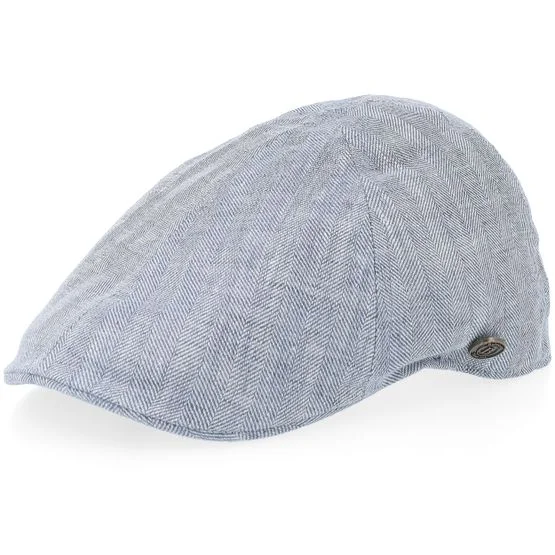 Balmoral - Duck Cap Linen Blue Flat Cap Flatcap Black Cap - @ Hatstore