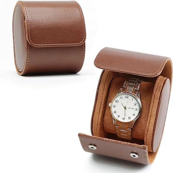 Watch Roll for 1/2/3 Watches, Vintage Watch Roll for Men, Watch Display Case, Portable Watch Storage Box Leather Watch Box for Travel Brown