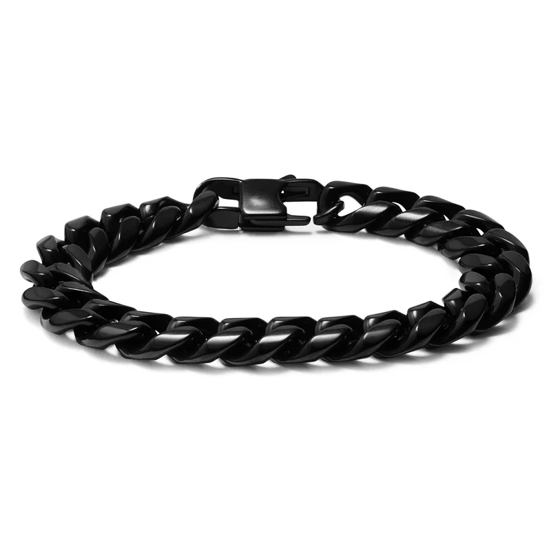 12 mm Black Steel Chain Bracelet for Men - Steel bracelets
