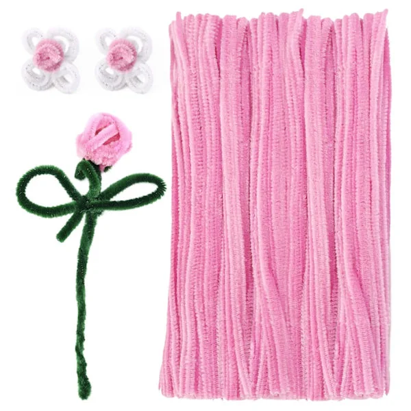 100 stycken piprensare, enfärgade piprensare för pyssel, chenille-stänger, piprensare i bulk för kreativ dekoration och gör-det-själv-konst (rosa)