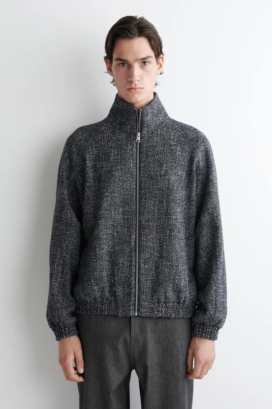 COS Men's Tweed Track Jacket in Black