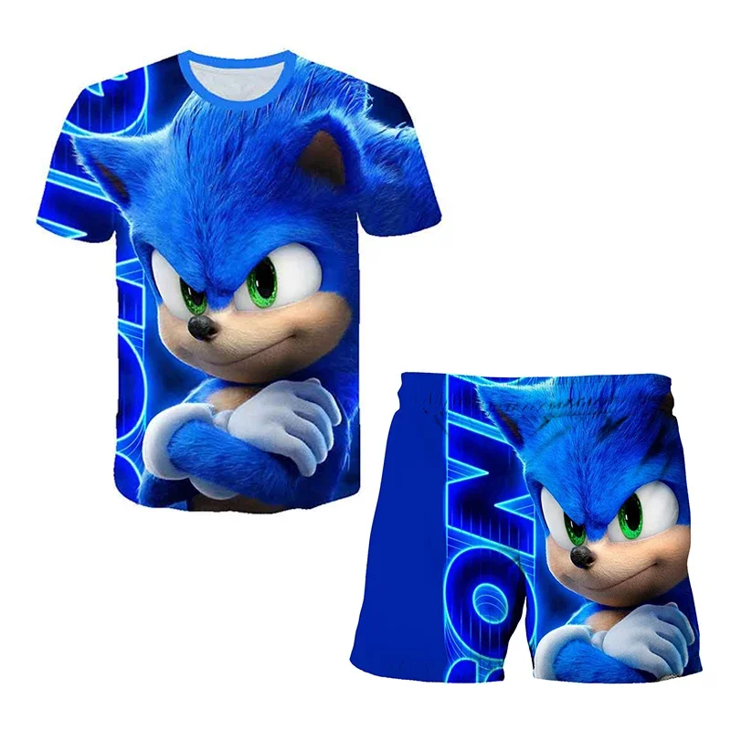 AliExpress - 2026 Sonic The Hedgehog 3D T-shirtset voor jongens en meisjes: schattig zomertopje + korte broek - verjaardagscadeau voor kinderen met 