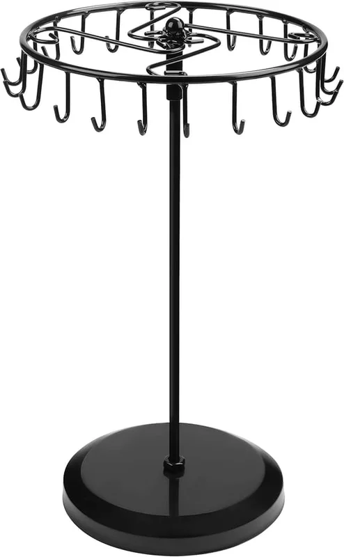 Metallisk roterande smyckeshållare displayställ (23 krokar) - Hängande arrangörstornställ - Förvaring för halsband och armband, ringar och örhängen