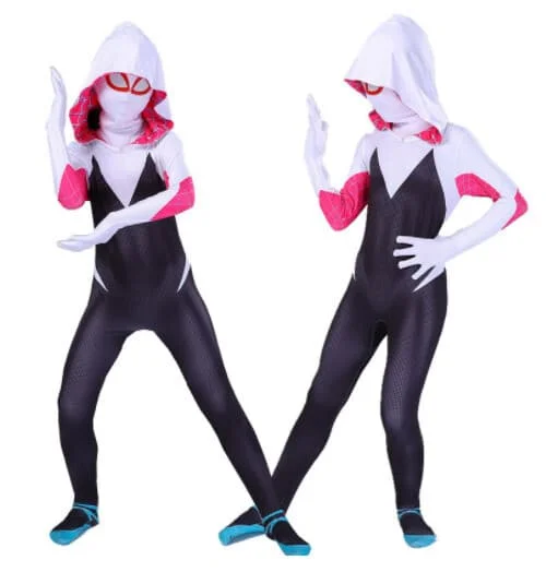 Piger Ghost Spider Stacy Gwen Cosplay Halloween Kostume Jumpsuit Maskerade Hvid Sort Stacy Hvid Sort Stacy