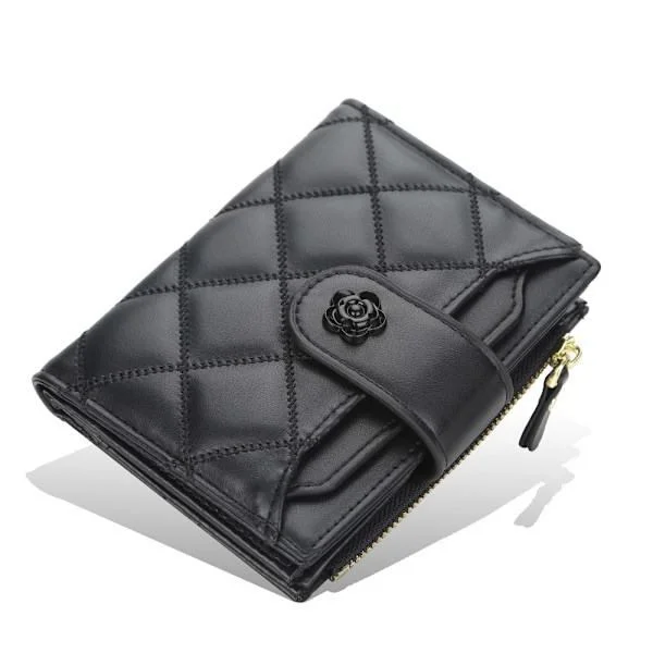 Steam Wallet Vegan Leather RFID Card Holder Small Foldable Wallet with Zipper Card Wallet Coin Purse with ID Window (Black)
