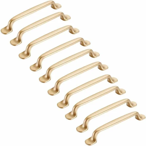 Set med 10 guldpläterade skåphandtag, 128 mm – Zinklegering – Enkel installation med medföljande skruvar – För moderna möbler – 128 mm handtag