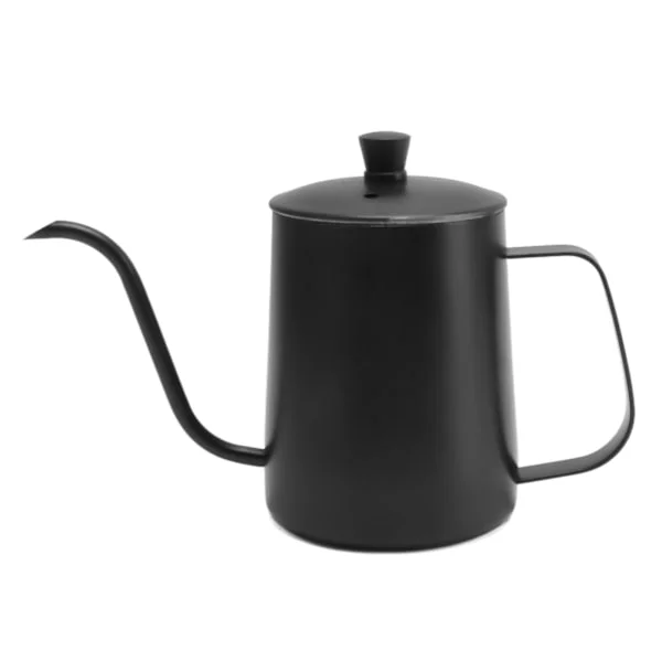 Pour Over Coffee Pot Long Narrow Spout 304 Stainless Steel Gooseneck Pour Over Hand Drip Tea Coffee Kettle 600ML Black with Lid-FX-