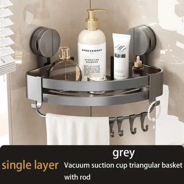 (SC)Bathroom Storage Rack with Suction Cup, No Punching, Tripod Rack Toilet Wall Corner Wall-Mounted Storage Shelf