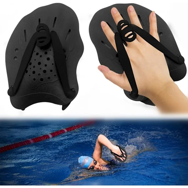 1 Par Simhandskar Paddlar Simpaddel Med Justerbara Remmar Styrketräningshjälpmedel Pool Gym Utrustning Vuxen Barn Unisex Svart
