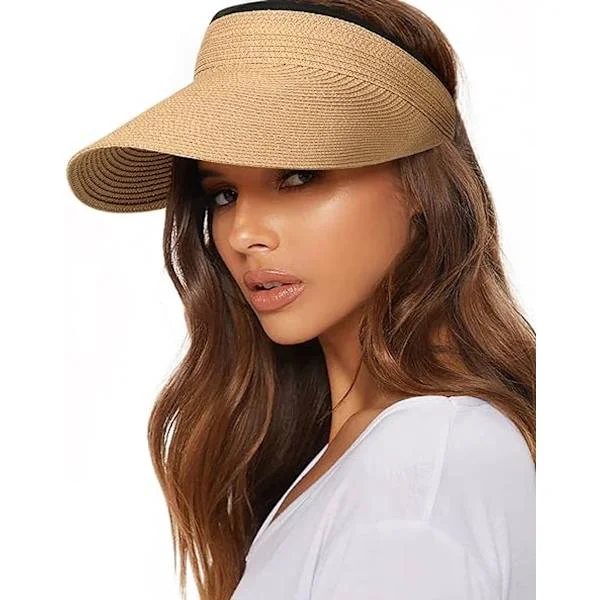 Women's Sun Hat - Beach Hat - Women's Straw Sun Visor - Summer - Foldable (Ponytail Friendly) - Women's Beach Hat - Travel Protection UPF 80+[GPA]