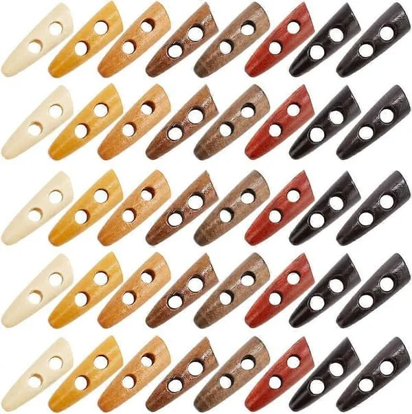 80 stk Træ Toggle Knapper 8 Farver Horn Toggle Knapper Tandformede Træ Syknapper 2 Huller Trøje Frakke Knapper til DIY Frakke Tøj Syning Ac
