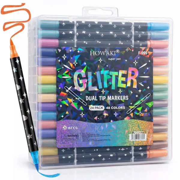24 kpl Dual Tip Glitter -maalikynät 48 väriä akryyliä