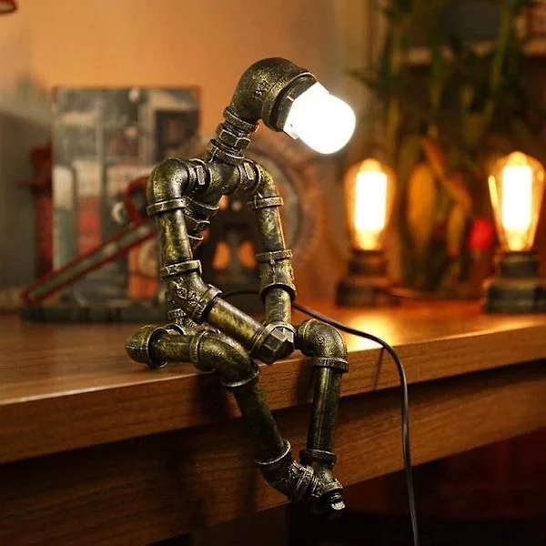 (SC) Vintage Retro Industrial Water Pipe Table Lamp Bedside Lamp Desk Lamp Steampunk Robot E27 Energy Saving Lamp LED Bar Loft Decoration