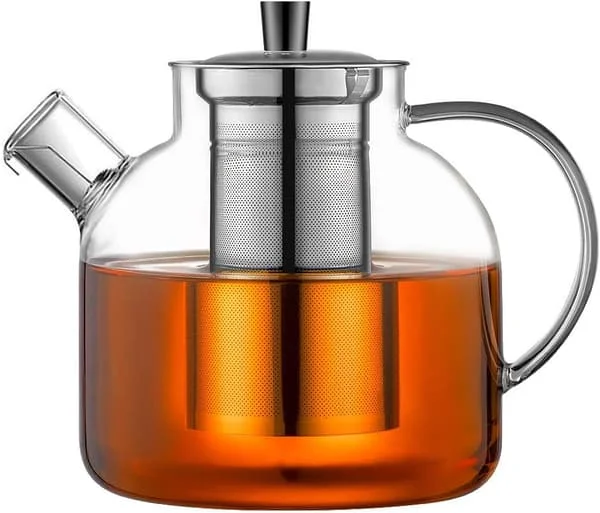 1500 ml Teapot for Stove with Borosilicate Glass Insert, Clear Water Jug, Tea Maker for Loose Teas, Hot/Cold Water, Juice and Drink