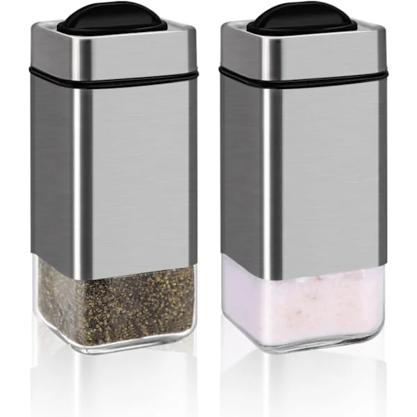 Salt- og peberkværn, saltkværn med justerbare hældehuller, salt- og peberkværnsæt i glas, til sort peber, kosher- og havsalt