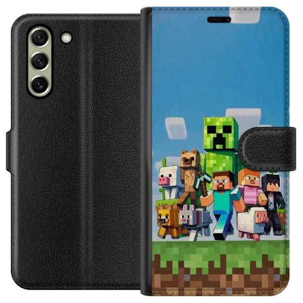 Yhteensopiva Lompakkokotelo Samsung Galaxy S21 FE 5G Minecraft-hahmot ja eläimet värikäs lohkomailma seikkailu kuvitus täydellinen lapsille ja pelaaj