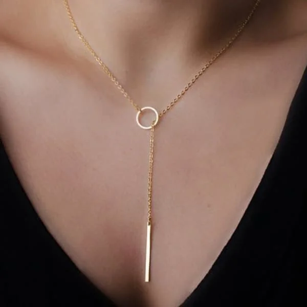 Lagdelt guldkæde til kvinder, Dainty forgyldte lange halskæder til kvinder Trendy Lariat Y-formede halskæder Mode Je
