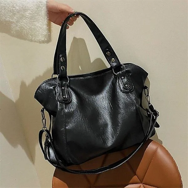 Handväska Mjuk Stor Kapacitet Lyxig Väska Handväskor För Kvinnor Design Pu Läder Dam Axelväska Tote Retro Oversized Shopper Bag (Svart)