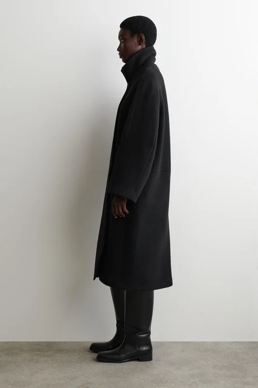 COS Women's Oversized Double-Breasted Wool Long Coat in Black