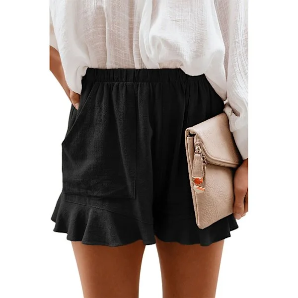 Womens Cotton Linen Casual Summer Elastic Waist Comfy Shorts with Pocket XL