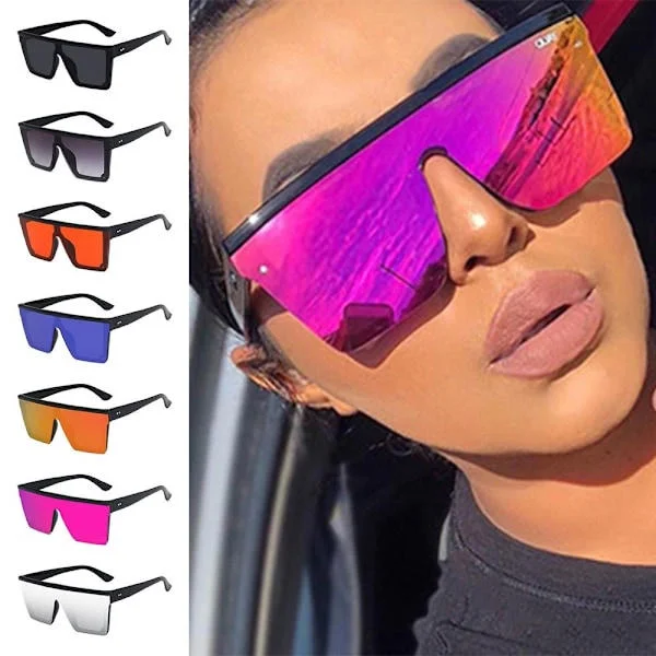 New Trendy Large UV400 Full Frame Sunglasses, Street Shot Driving Glasses Black-Gradient Silver Black-Gradient Silver