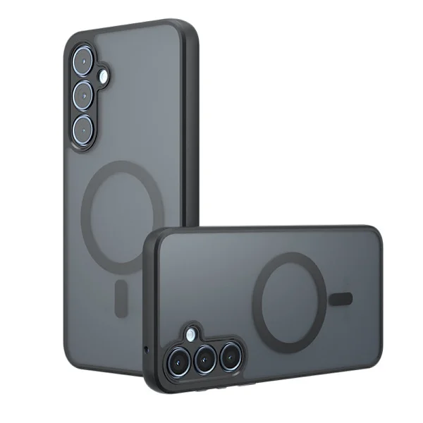 Mobilskal kompatibelt med Samsung Galaxy S24FE, matt svart magnetisk skyddshölje med stötdämpande luftkuddar och dammtät honungshålsdesign Model 9
